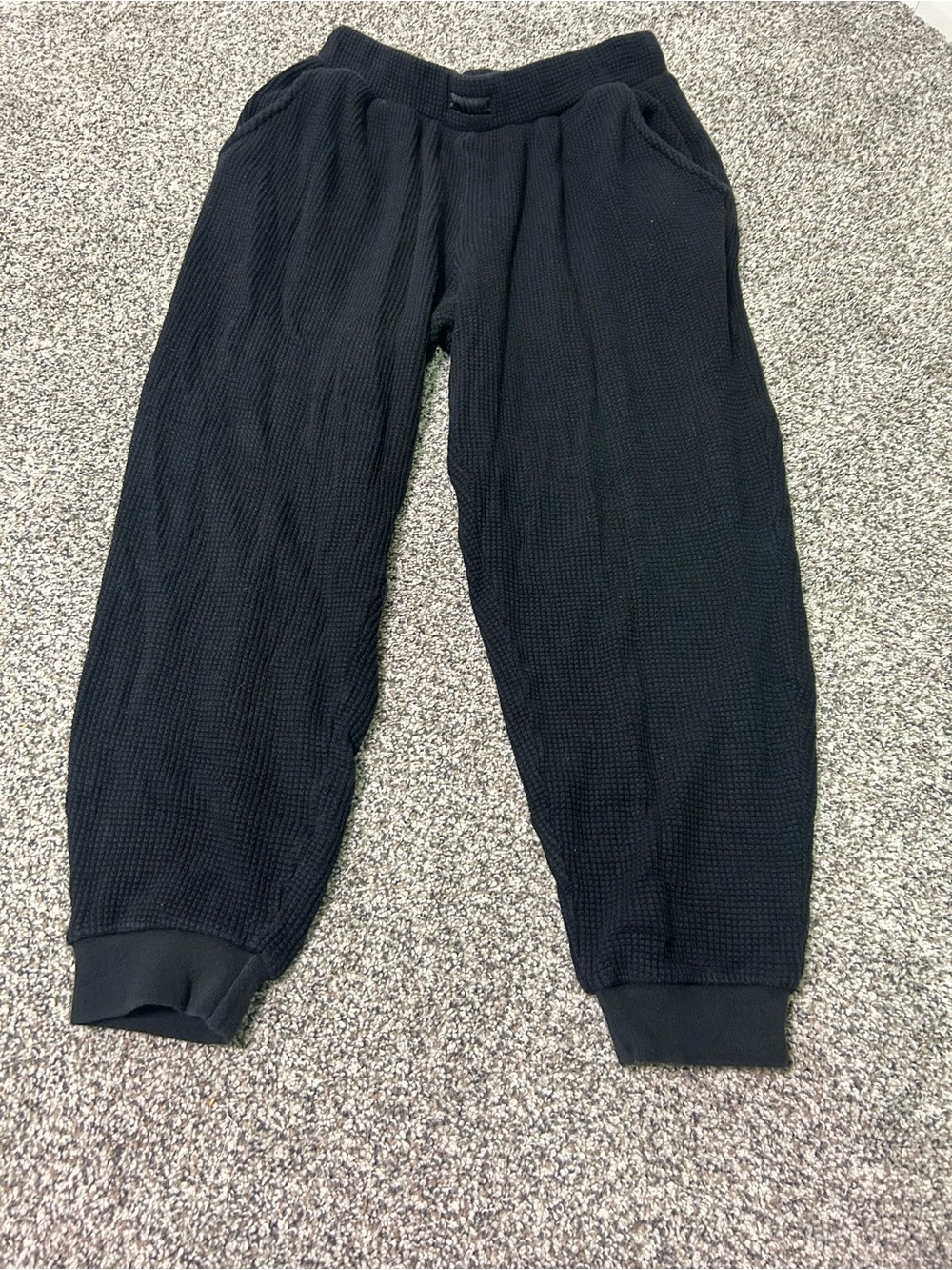 Set Active Sweatpants Black Joggers High Rise Sz Large Waffle Pull On Stretch